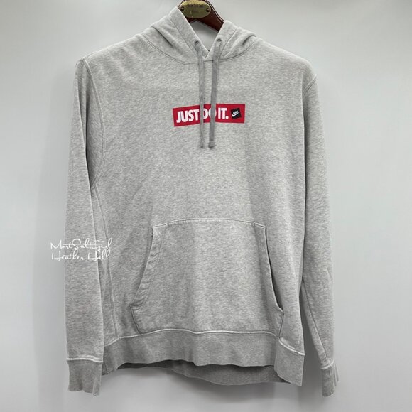 Nike "Just Do It" Heather Gray Hoodie Sweatshirt Size Large - Picture 1 of 4